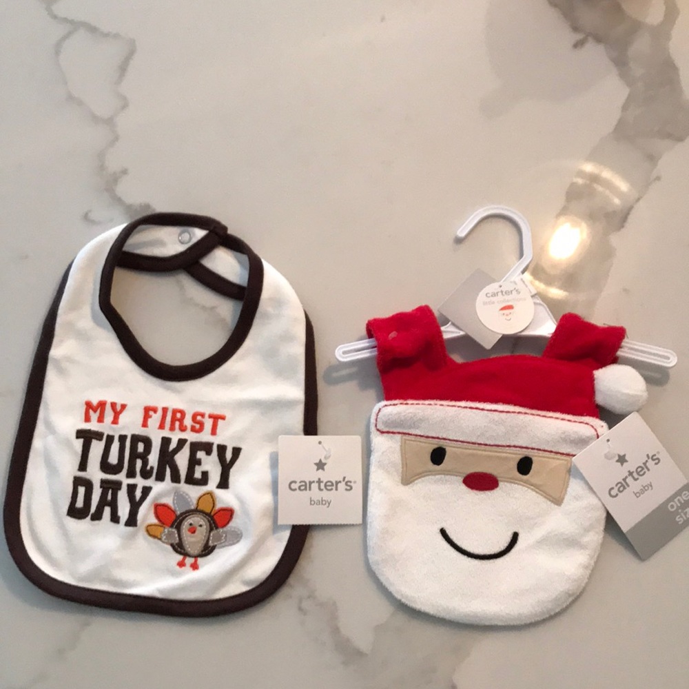 NWT Thanksgiving and Santa Bibs